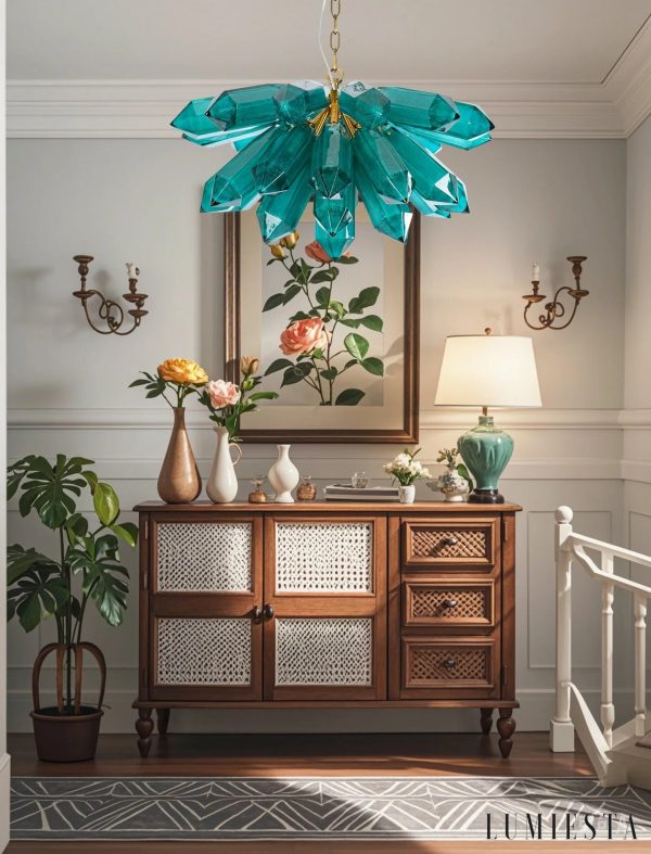Lampa wisząca Bari glamour - złota konstrukcja i szklany zielony klosz