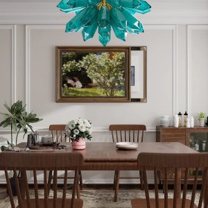 Bari - lampa wisząca glamour w złocie z zielonym kloszem, ujęcie podłużne