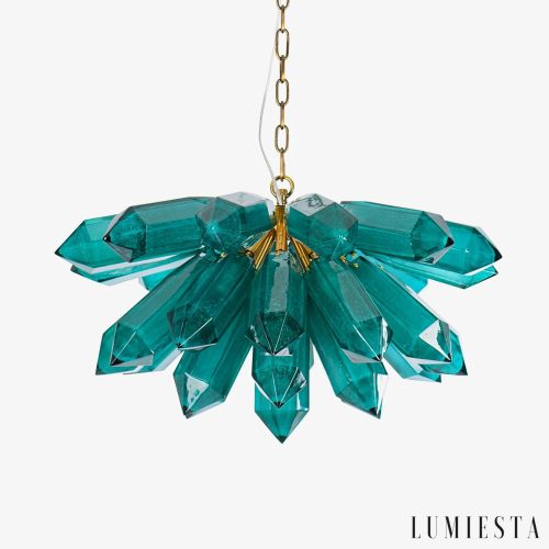 Lampa wisząca glamour ze szklanym zielonym kloszem Bari - widok od przodu