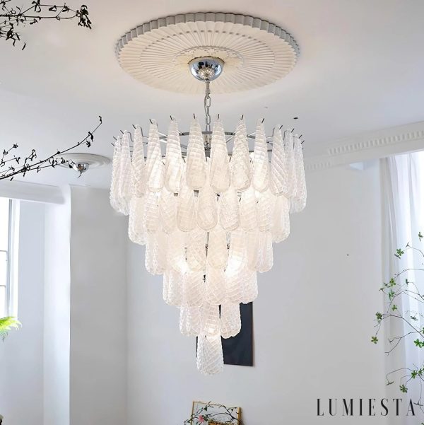 Bellagio - chromowana lampa wisząca z białym szkłem, widok z boku