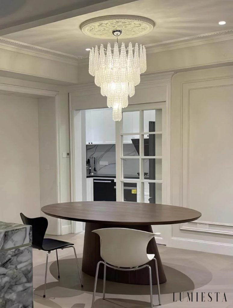 Bellagio - elegancka lampa wisząca szklana biała chrom, widok aranżacyjny