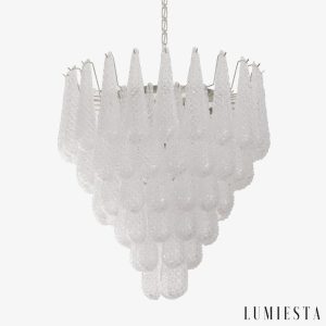 Lampa wisząca szklana biała chrom Bellagio, widok z przodu, Ø52/53/66/80/105 cm