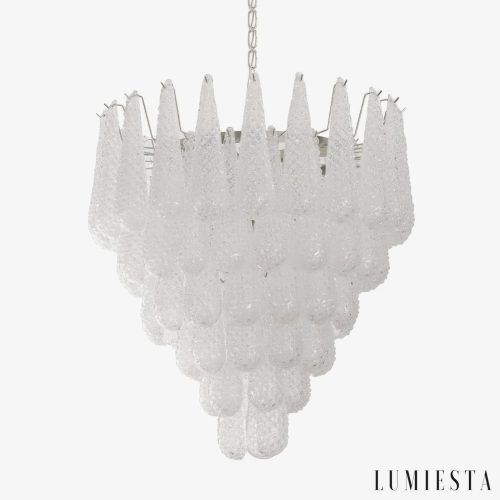 Lampa wisząca szklana biała chrom Bellagio, widok z przodu, Ø52/53/66/80/105 cm