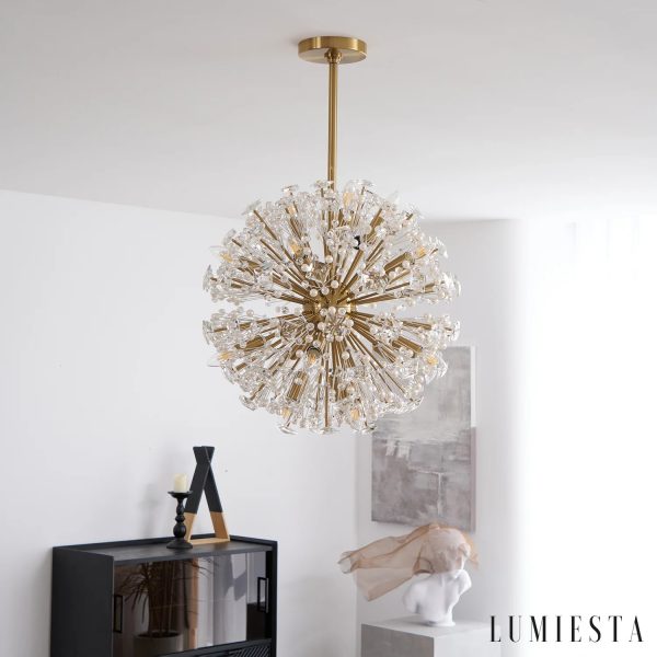 Bologna - złote wykończenie i kryształowe pasma lampy