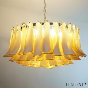 Bosco - lampa wisząca z niklową obręczą i bursztynowymi kloszami