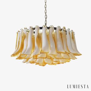 Lampa wisząca szklana nikiel bursztynowa biała Bosco do salonu