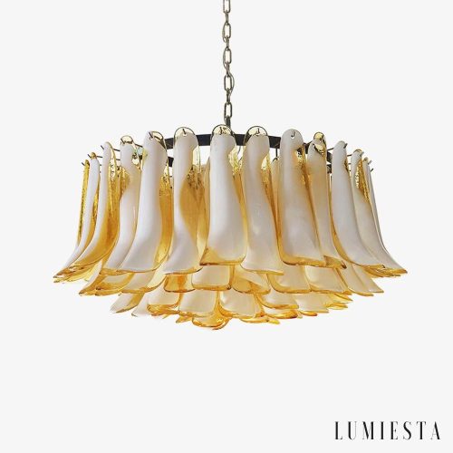 Lampa wisząca szklana nikiel bursztynowa biała Bosco do salonu