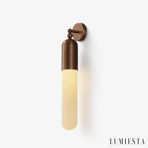Brassa — kinkiet mosiężny z alabastrem retro 48 cm na białym tle — elegancki design