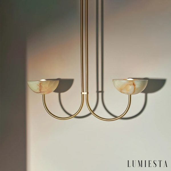 Lampa wisząca Braganca z alabastrowym pierścieniem i metalowym zawieszeniem