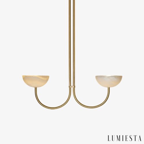 Lampa wisząca alabastrowa złota Braganca do salonu, widok z przodu, Ø32/45 cm