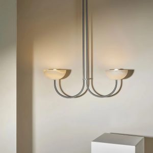 Nowoczesna lampa wisząca Braganca, złoty stelaż i jasny alabaster