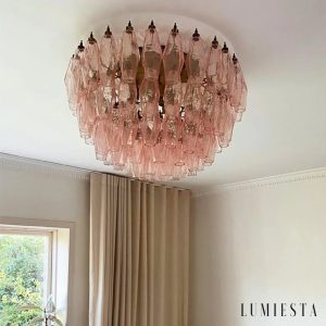 Brezza - szklane klosze i różowo-złote wykończenie lampy sufitowej