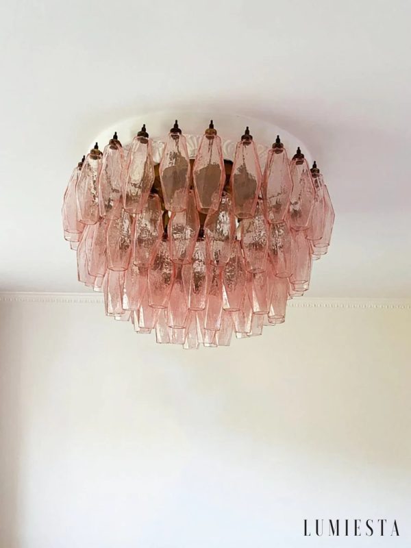 Brezza - lampa sufitowa szklana różowo-złota glamour z profilu