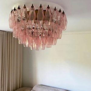 Brezza - lampa sufitowa glamour z różowo-złotą obręczą i szklanymi kloszami