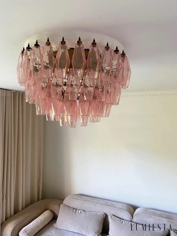 Brezza - lampa sufitowa glamour z różowo-złotą obręczą i szklanymi kloszami