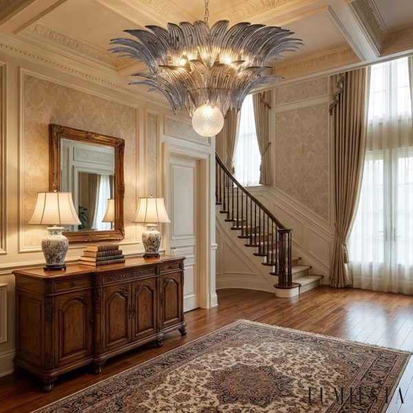 Bronzo - szklana lampa wisząca glamour w ujęciu z boku