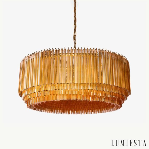 Lampa wisząca metalowo szklana złota bursztynowa Burano, widok od przodu