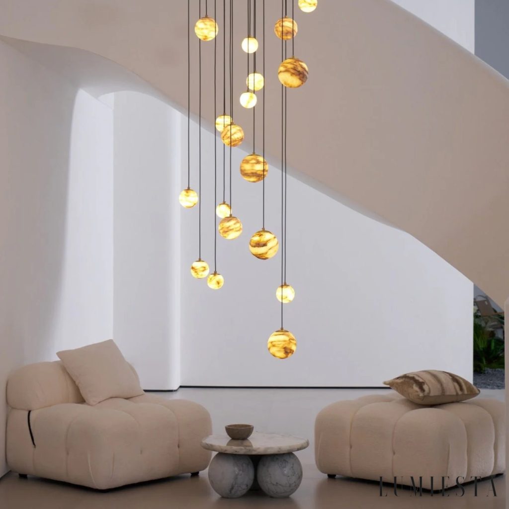 Lampa wisząca alabastrowa złota Caldas - widok z dołu
