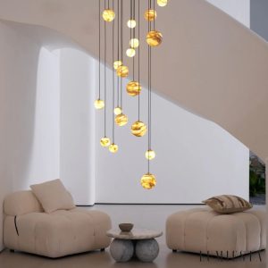 Lampa wisząca alabastrowa złota Caldas - widok z dołu