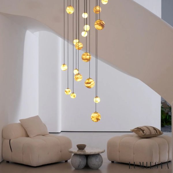 Lampa wisząca alabastrowa złota Caldas - widok z dołu