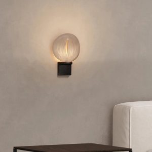 Sempre lampa wisząca loftowa alabastrowa, czarno-biała tarcza z boku i cienkie zawieszenie