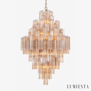 Złota szklana lampa wisząca glamour Chiaro do salonu, widok od przodu