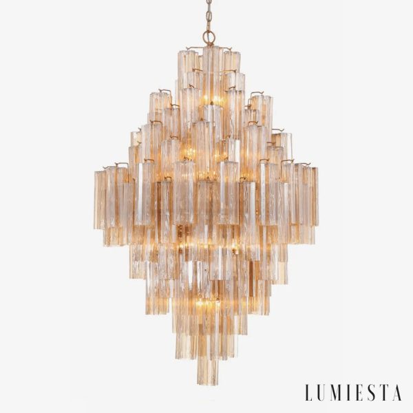 Złota szklana lampa wisząca glamour Chiaro do salonu, widok od przodu