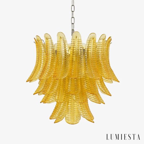 Lampa wisząca metalowa bursztynowa Cielo - widok z przodu, niklowa rama i bursztynowe szkło
