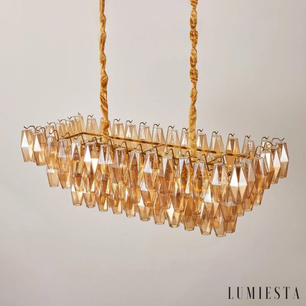 Lampa wisząca Cometa nad stół, szklane elementy o bursztynowym połysku