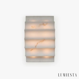 Lampa ścienna alabastrowa biała Comporta - widok główny, stal nierdzewna i alabaster