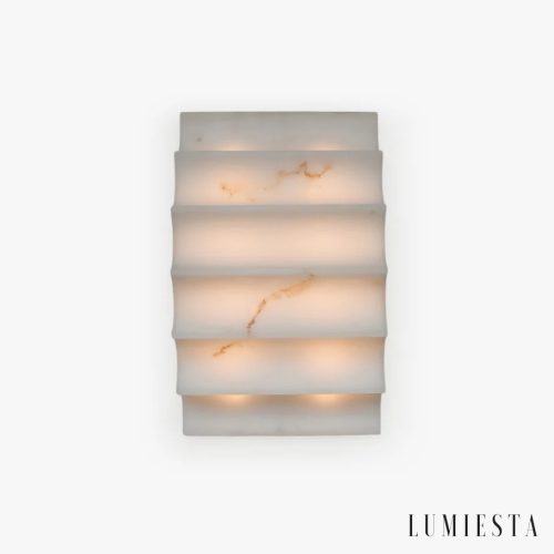 Lampa ścienna alabastrowa biała Comporta - widok główny, stal nierdzewna i alabaster