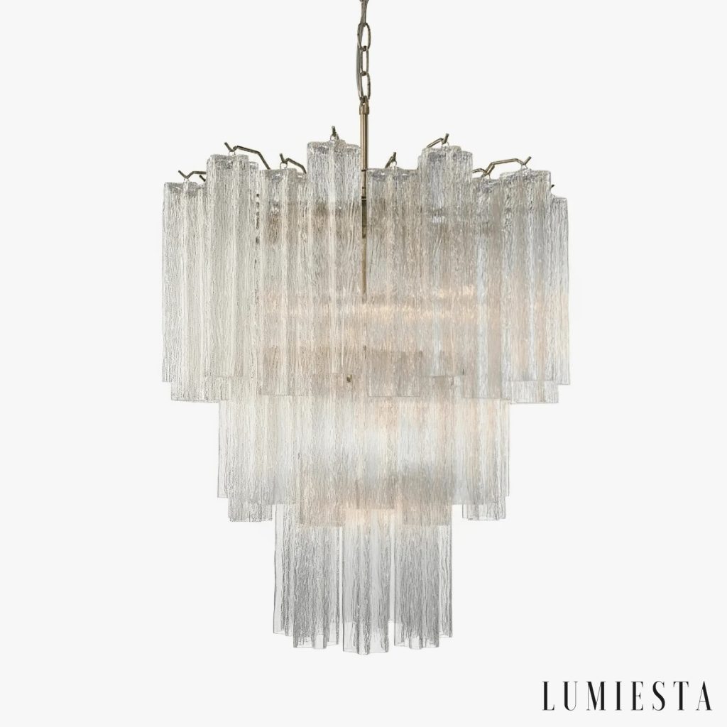Lampa wisząca złota ze szkłem glamour Cortina do salonu, widok z przodu