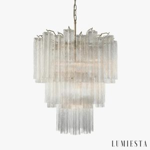 Lampa wisząca złota ze szkłem glamour Cortina do salonu, widok z przodu