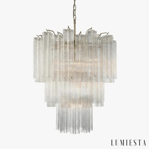 Lampa wisząca złota ze szkłem glamour Cortina do salonu, widok z przodu