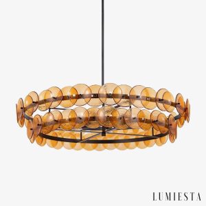 Złota szklana lampa wisząca okrągła Cupola do salonu, widok od przodu