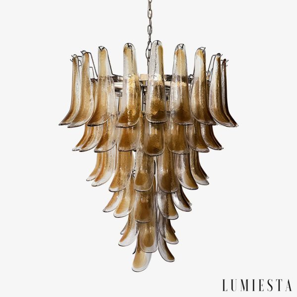 Lampa wisząca z metalu i szkła bursztynowa Desiderio, glamour, nikiel, Ø65xH65 cm