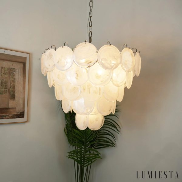 Diana - biała lampa wisząca ze szklanymi kloszami i niklowym wykończeniem