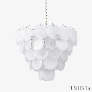 Żyrandol wisząca Diana Ø70 cm — nowoczesny design z białym szkłem i metalową konstrukcją nikiel
