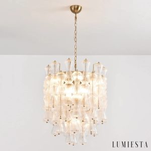Elba - złota lampa wisząca glamour ze szklanym kloszem, ujęcie całej formy