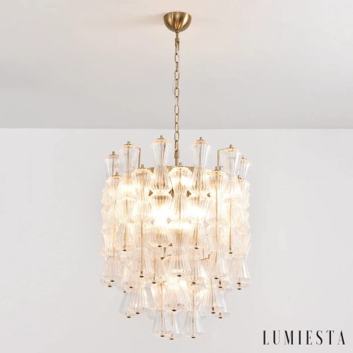 Elba - złota lampa wisząca glamour ze szklanym kloszem, ujęcie całej formy
