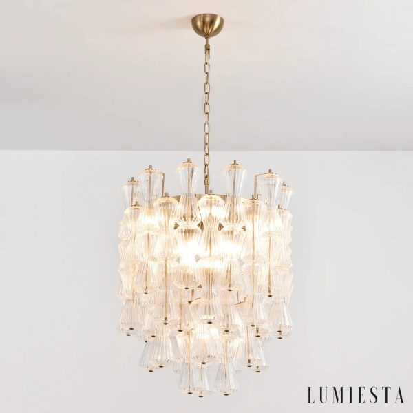 Elba - złota lampa wisząca glamour ze szklanym kloszem, ujęcie całej formy