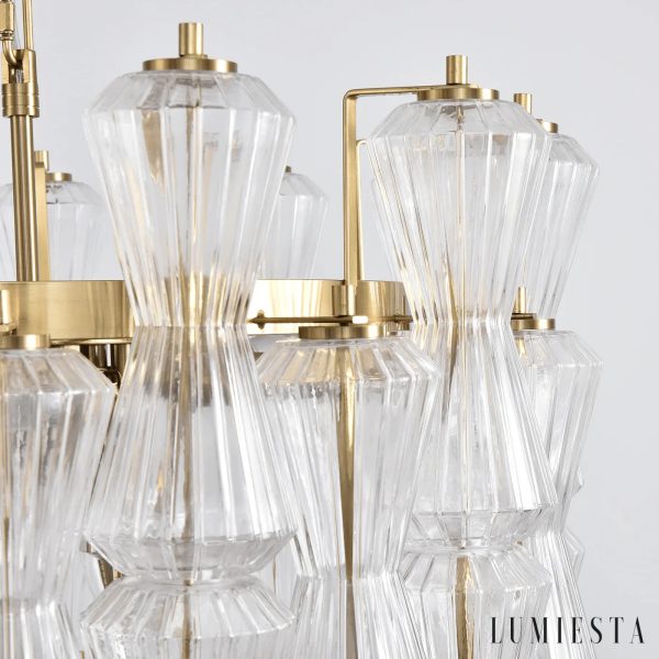 Elba - lampa wisząca glamour ze złotą oprawą i szkłem, widok diagonalny