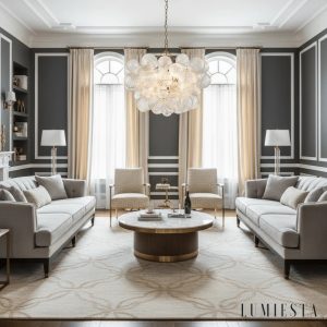 Etna - złoty żyrandol szklany glamour, widok z lekko podniesionej perspektywy