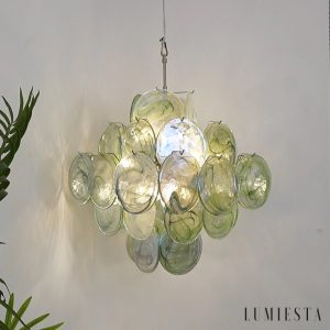 Fascino - lampa wisząca z niklowanym mocowaniem i zielonymi szklanymi kloszami
