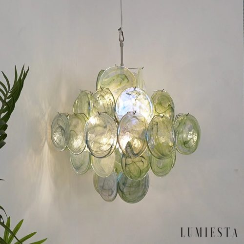 Fascino - lampa wisząca z niklowanym mocowaniem i zielonymi szklanymi kloszami