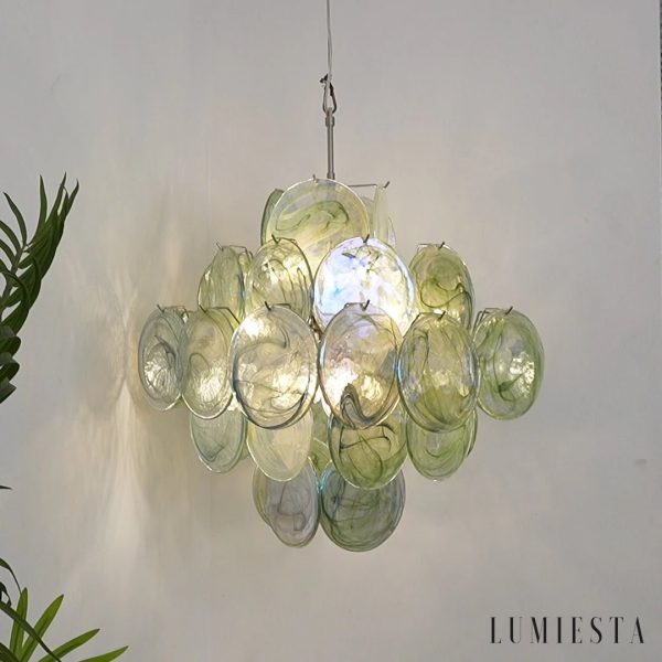 Fascino - lampa wisząca z niklowanym mocowaniem i zielonymi szklanymi kloszami