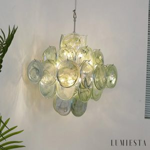 Fascino - lampa wisząca nikiel zielone szkło w ujęciu lekko z boku