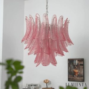Fiore - lampa wisząca metalowa różowa w ujęciu z góry, widoczny układ obręczy