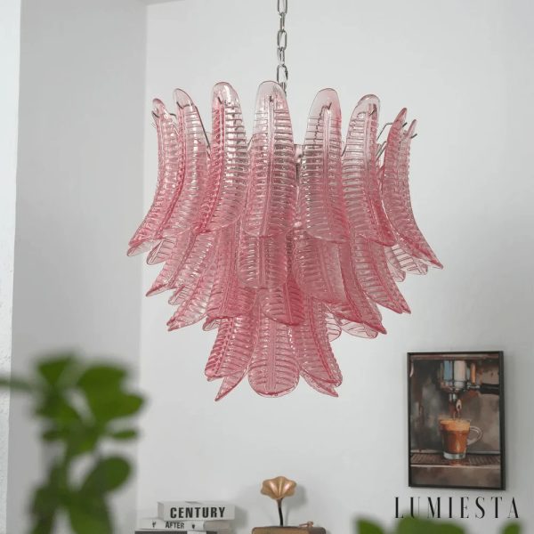 Fiore - lampa wisząca metalowa różowa w ujęciu z góry, widoczny układ obręczy