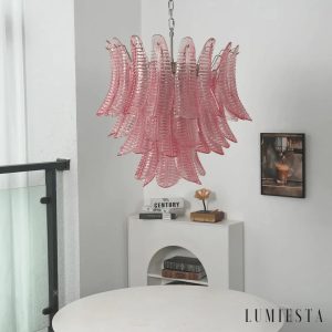 Fiore - lampa wisząca metalowa różowa, widok na dolną część i otwarte wnętrze